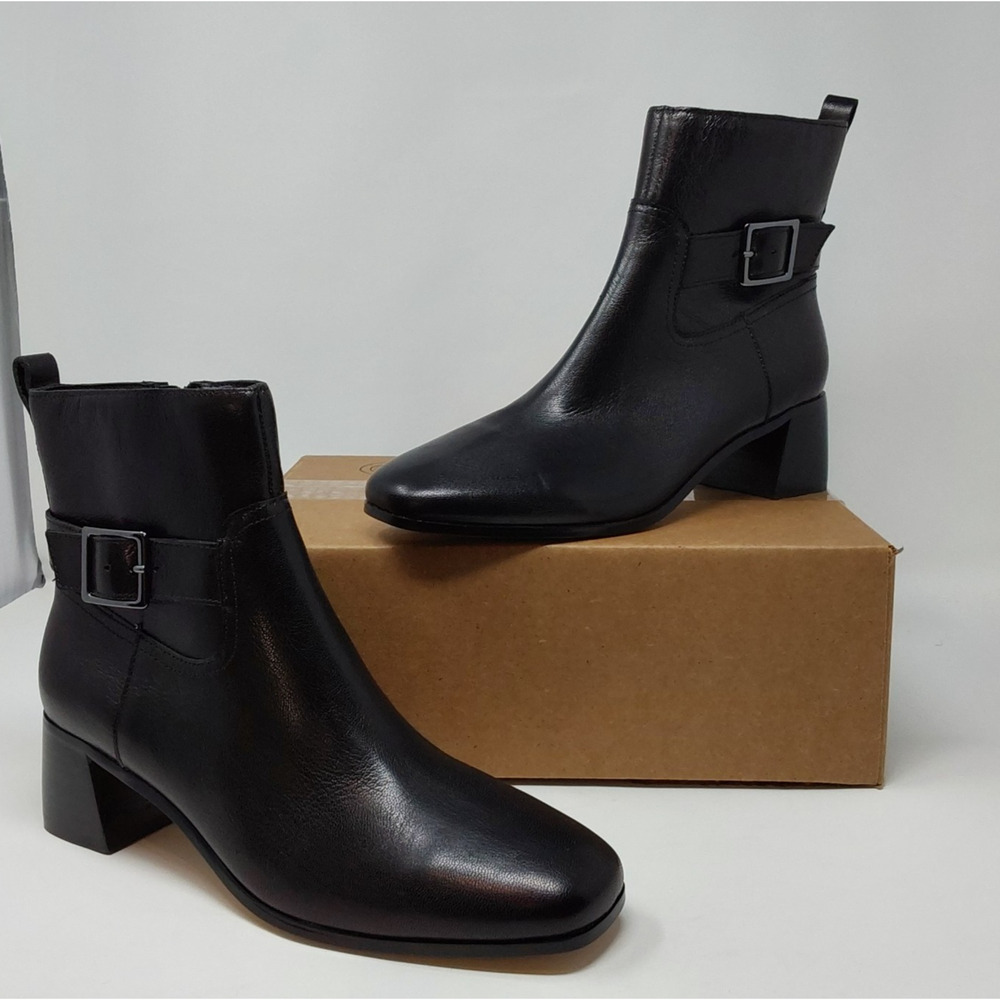 Violet & Red Leather Ankle Boots Black Women’s Size 9 Buckle Strap Block Heel